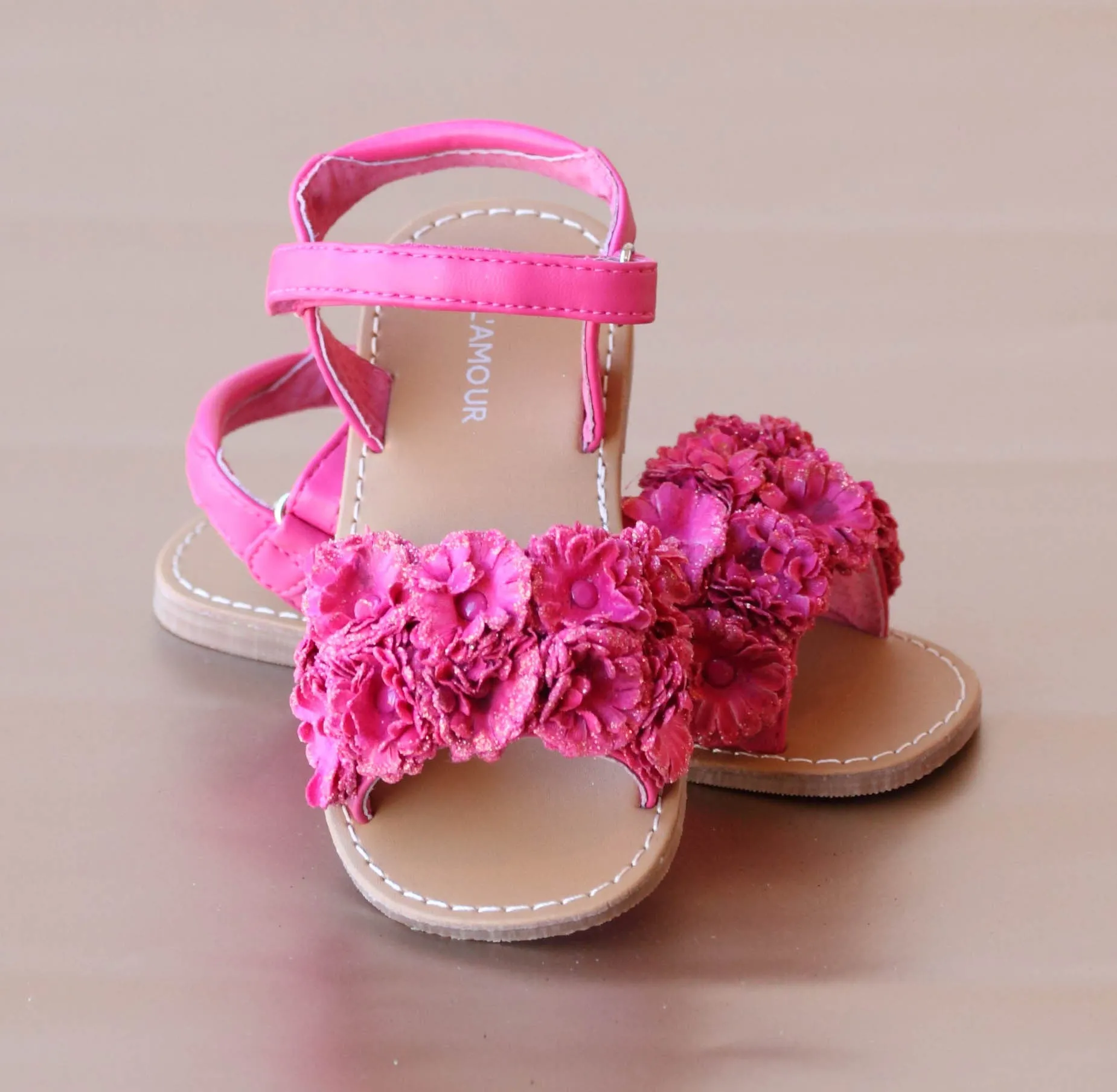 L'Amour Girls Rosette Applique Sandal