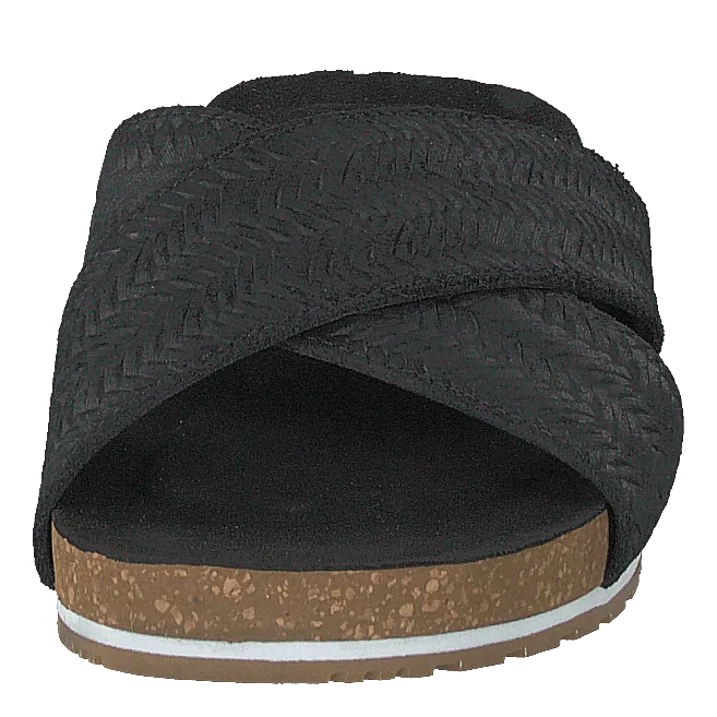Malibu Waves Cross Slide Black Embossed Suede