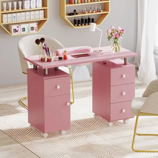 Manicure Table Nail Desk with Electric Dust Collector and 3 Dust Bags-Pink - Col