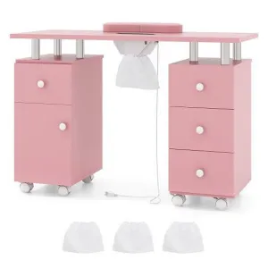 Manicure Table Nail Desk with Electric Dust Collector and 3 Dust Bags-Pink - Col