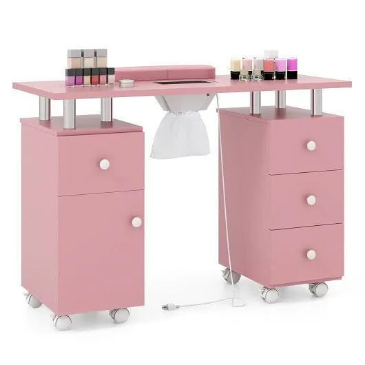 Manicure Table Nail Desk with Electric Dust Collector and 3 Dust Bags-Pink - Col