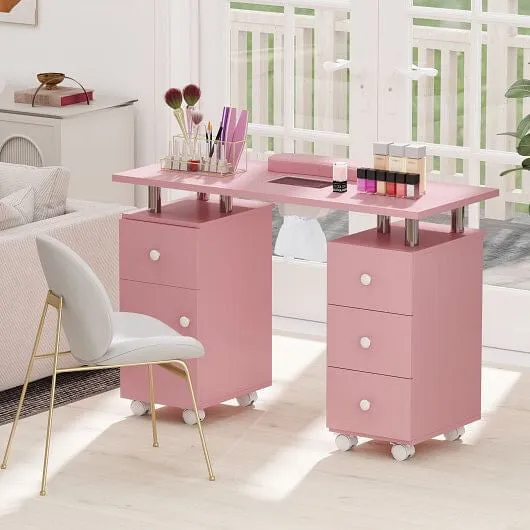 Manicure Table Nail Desk with Electric Dust Collector and 3 Dust Bags-Pink - Col