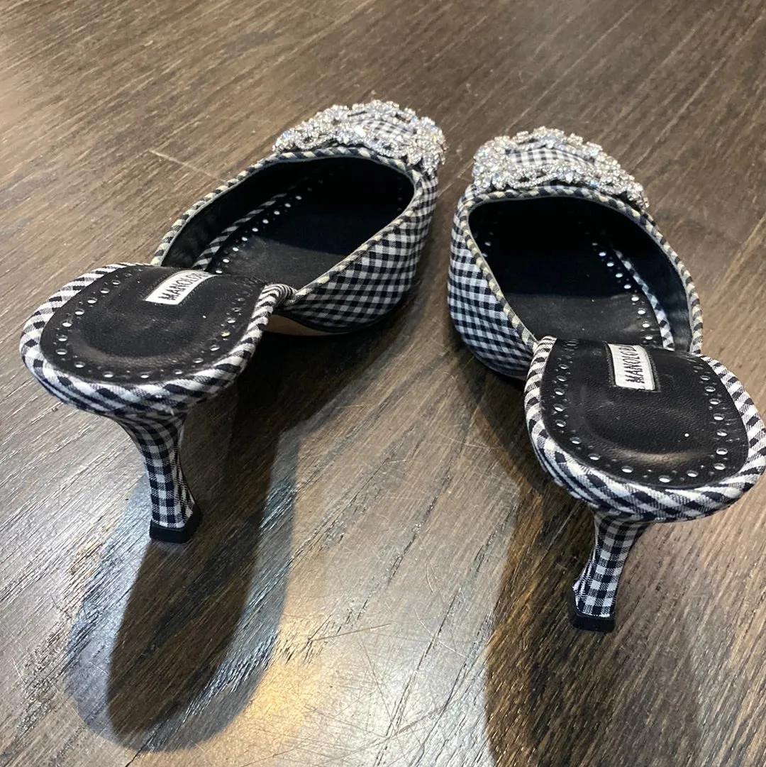 Manolo Blahnik Black and White Gingham Mules