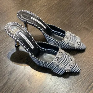 Manolo Blahnik Black and White Gingham Mules