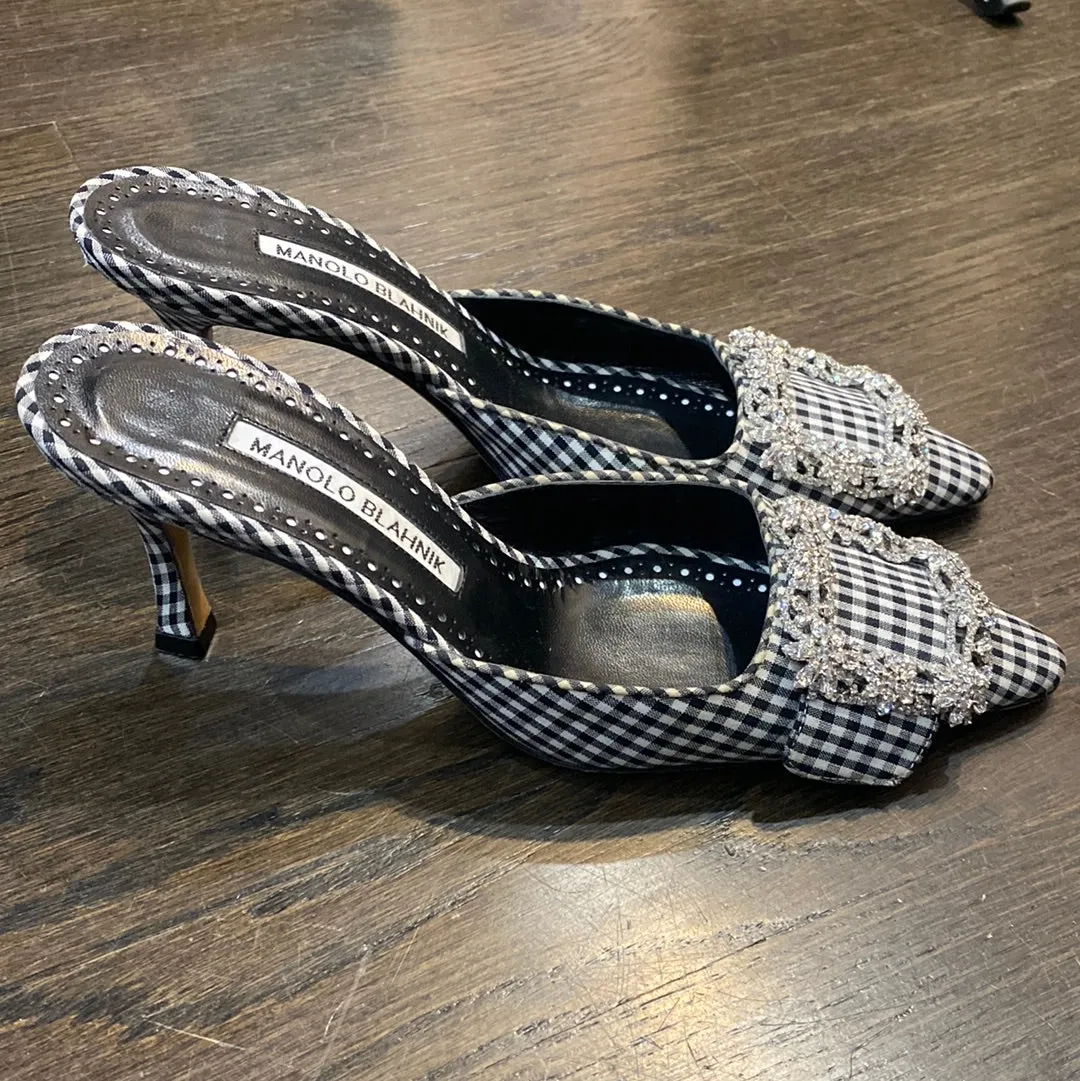 Manolo Blahnik Black and White Gingham Mules