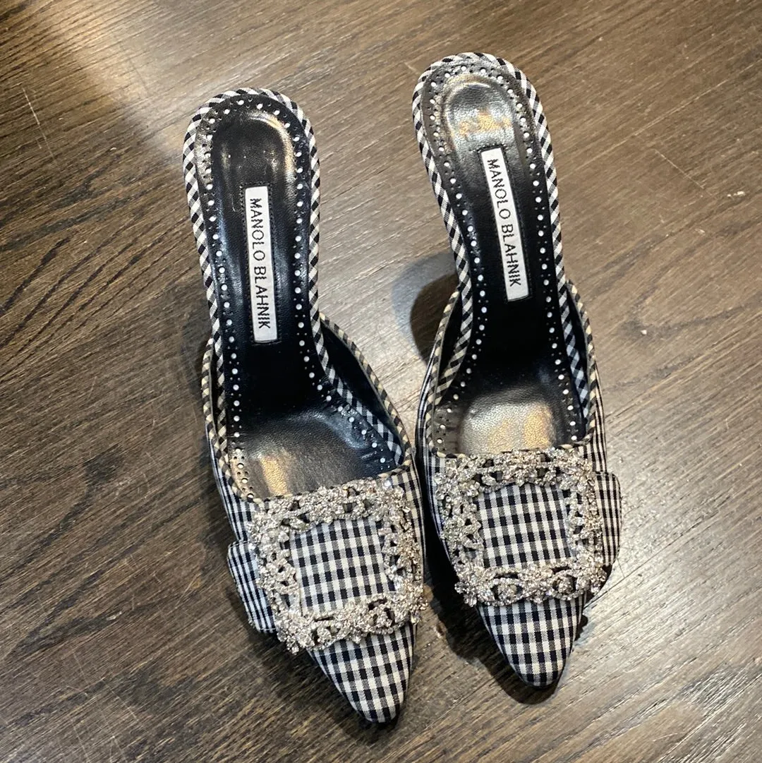 Manolo Blahnik Black and White Gingham Mules
