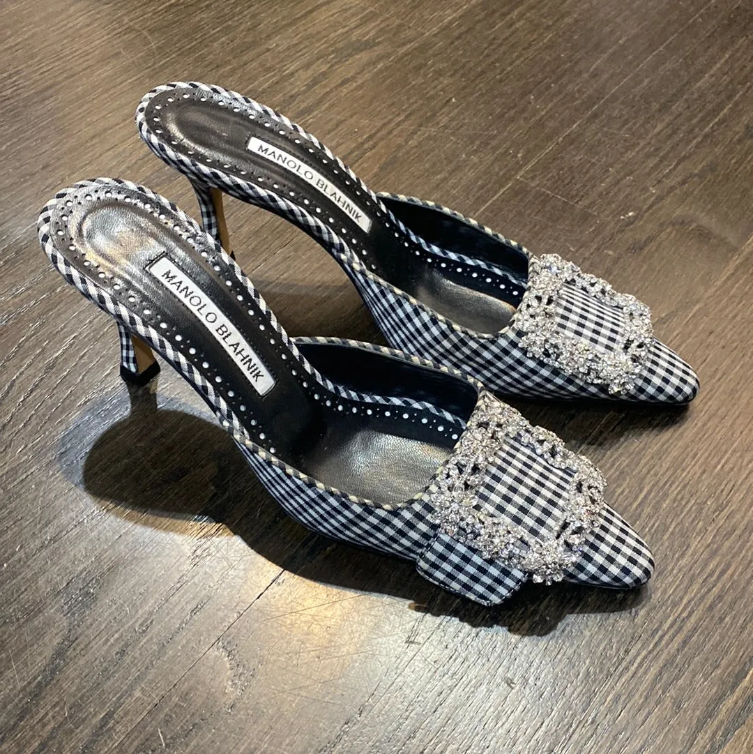 Manolo Blahnik Black and White Gingham Mules