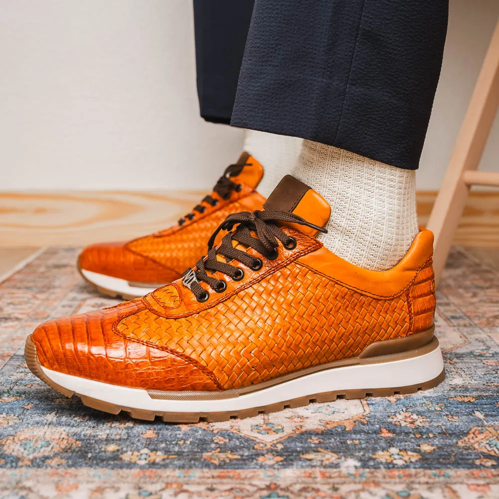 Marco Di Milano Roma Brandy Woven Calfskin & Crocodile Sneakers
