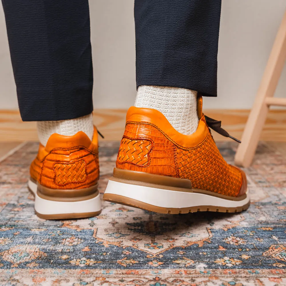 Marco Di Milano Roma Brandy Woven Calfskin & Crocodile Sneakers