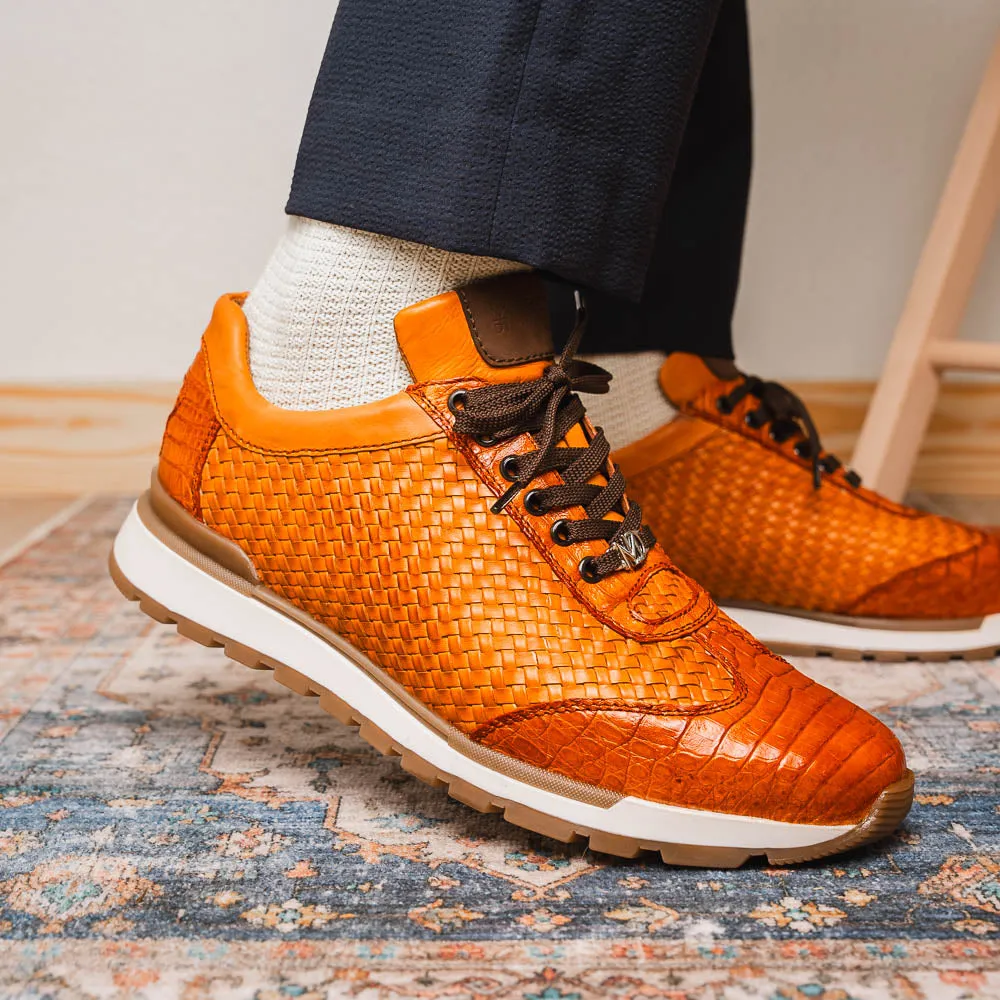 Marco Di Milano Roma Brandy Woven Calfskin & Crocodile Sneakers
