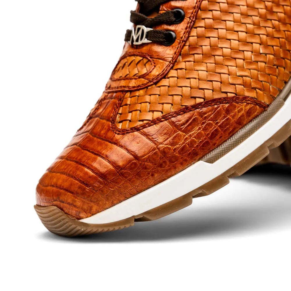 Marco Di Milano Roma Brandy Woven Calfskin & Crocodile Sneakers