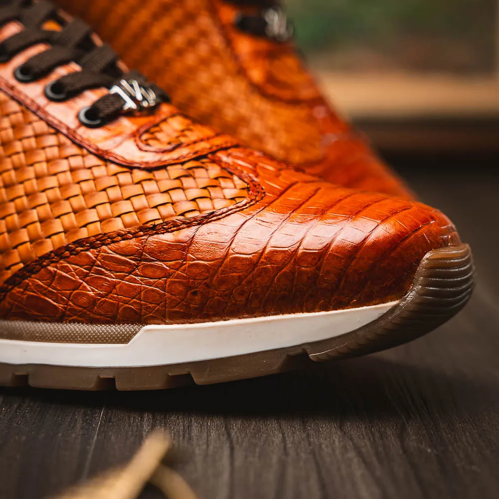 Marco Di Milano Roma Brandy Woven Calfskin & Crocodile Sneakers