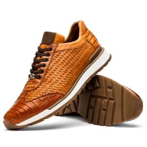Marco Di Milano Roma Brandy Woven Calfskin & Crocodile Sneakers