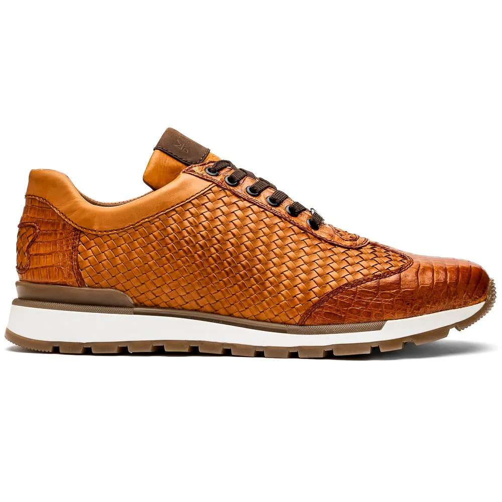 Marco Di Milano Roma Brandy Woven Calfskin & Crocodile Sneakers