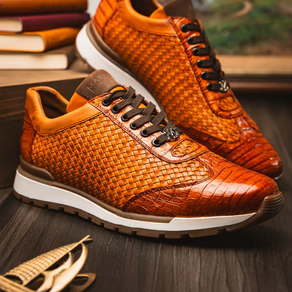 Marco Di Milano Roma Brandy Woven Calfskin & Crocodile Sneakers
