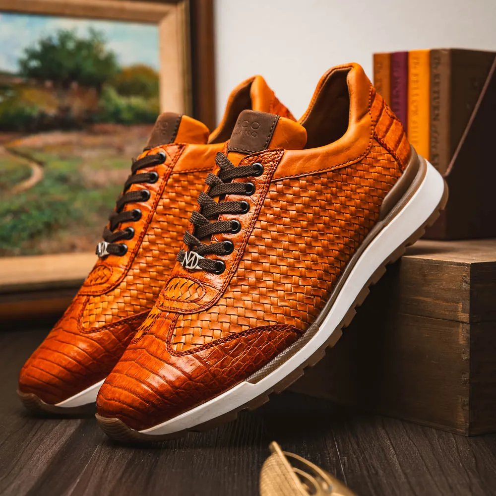 Marco Di Milano Roma Brandy Woven Calfskin & Crocodile Sneakers