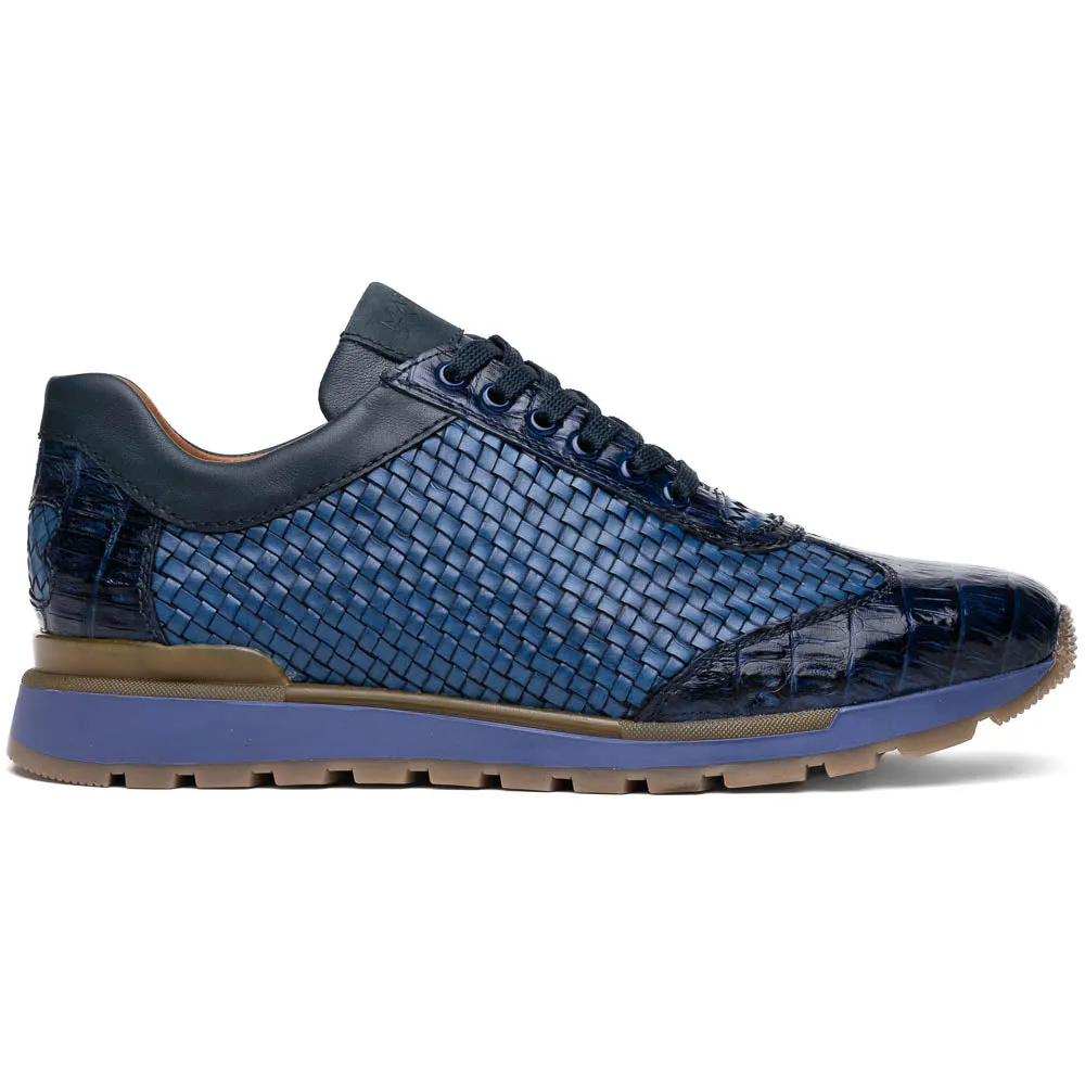Marco Di Milano Roma Navy Woven Calfskin & Crocodile Sneakers