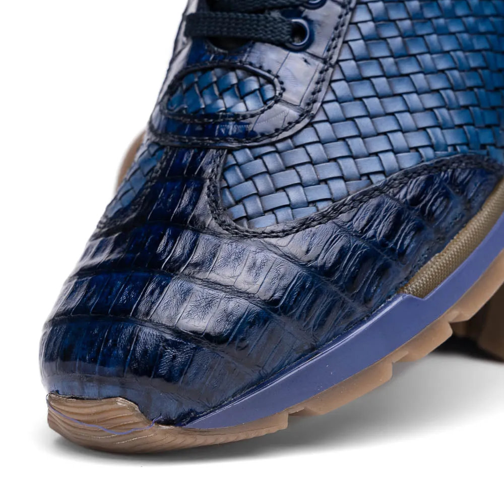 Marco Di Milano Roma Navy Woven Calfskin & Crocodile Sneakers