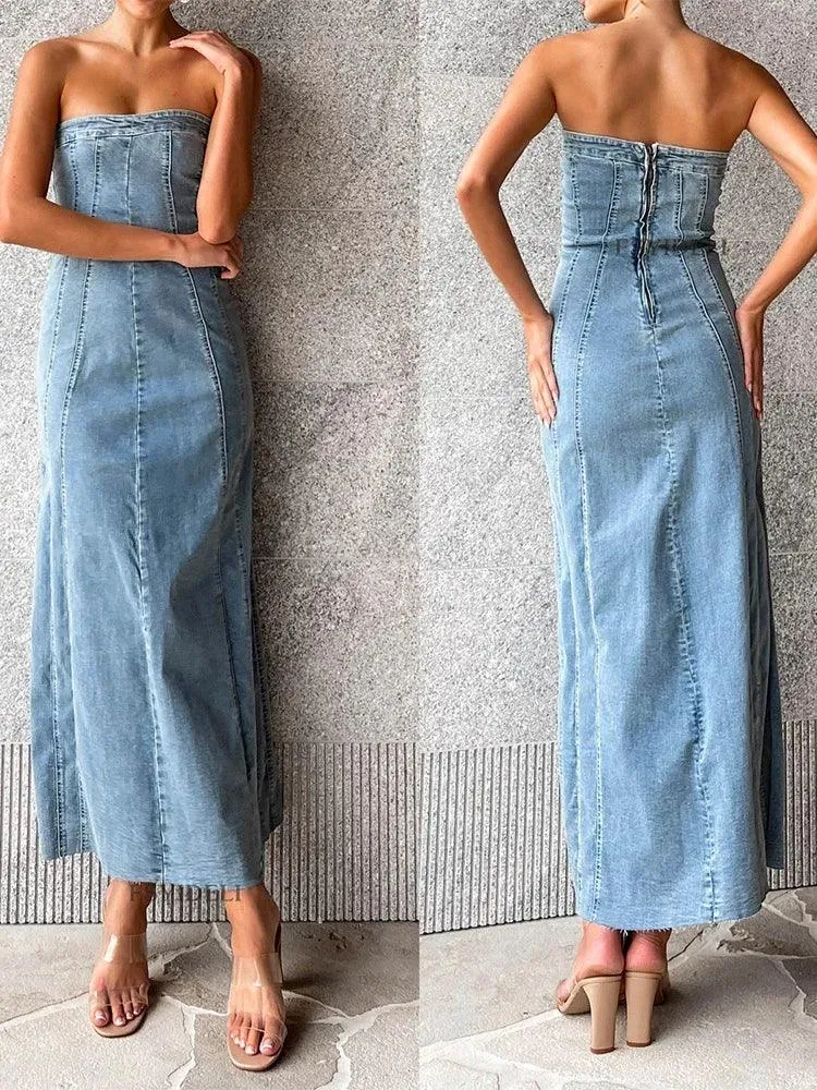 Margot Side Slit Denim Bodycon Dress