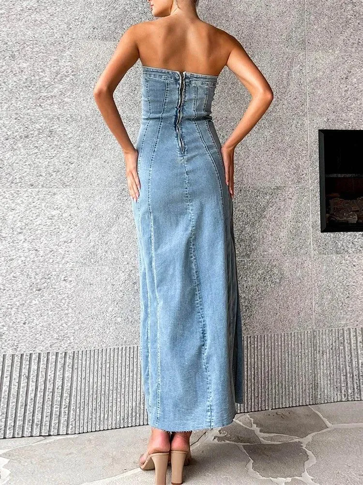 Margot Side Slit Denim Bodycon Dress
