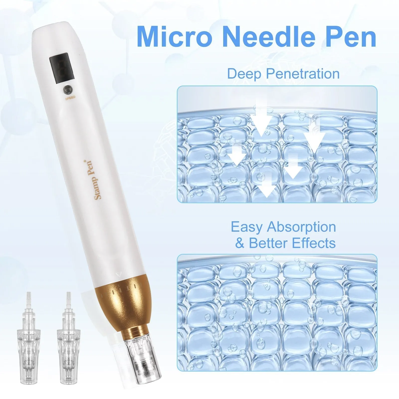 Mircroneedling Pen Electric Dermapen with Replacement Cartridges for Wrinkles Remove Skin Care