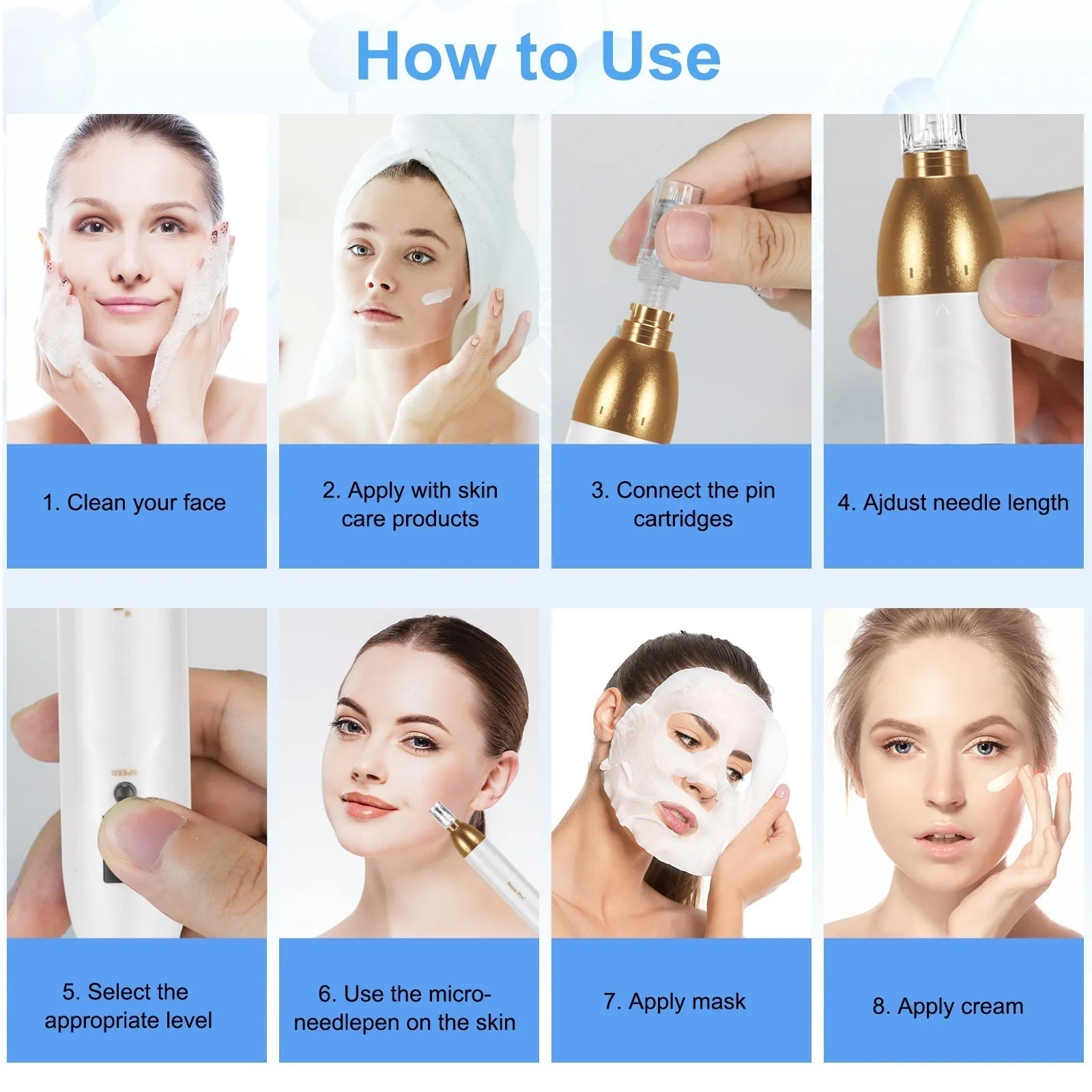 Mircroneedling Pen Electric Dermapen with Replacement Cartridges for Wrinkles Remove Skin Care