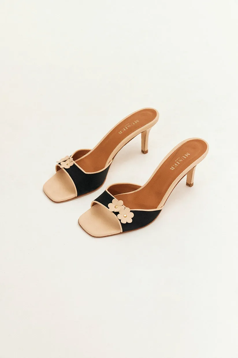 mules en satin canaries