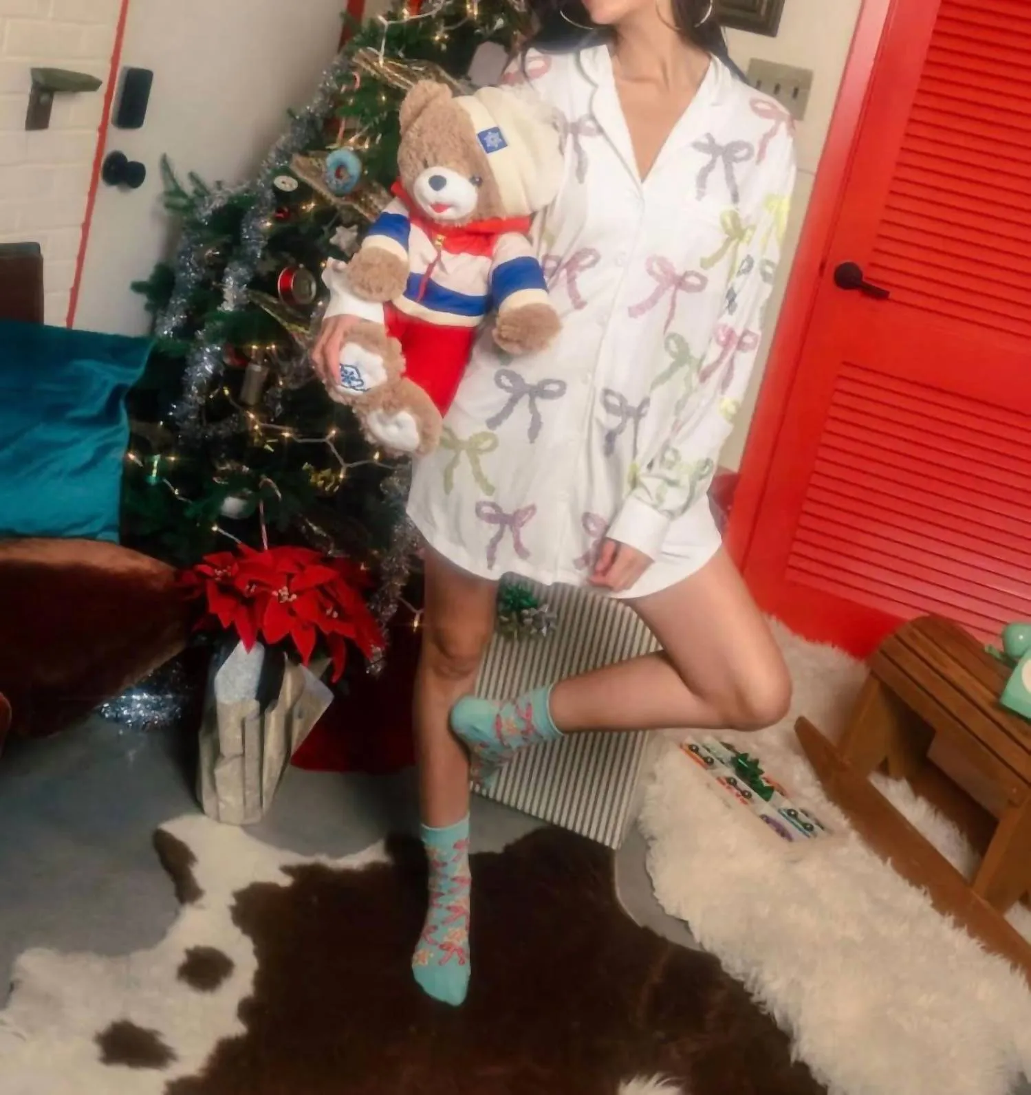Multi Rhinestone Pajama Dress In White