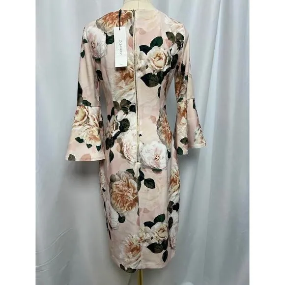 NWT! Calvin Klein Women's Floral-Print Bell-Sleeve Sheath Dress 4