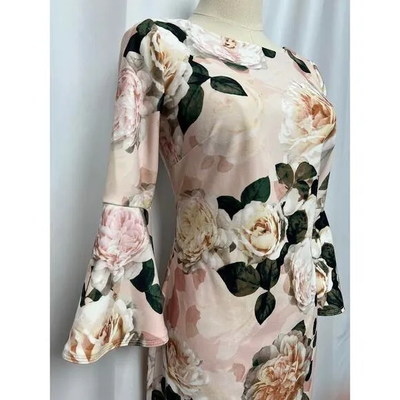 NWT! Calvin Klein Women's Floral-Print Bell-Sleeve Sheath Dress 4