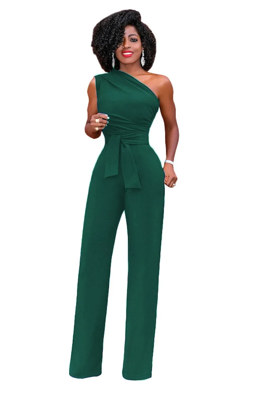 One Shoulder Belted Jumpsuit