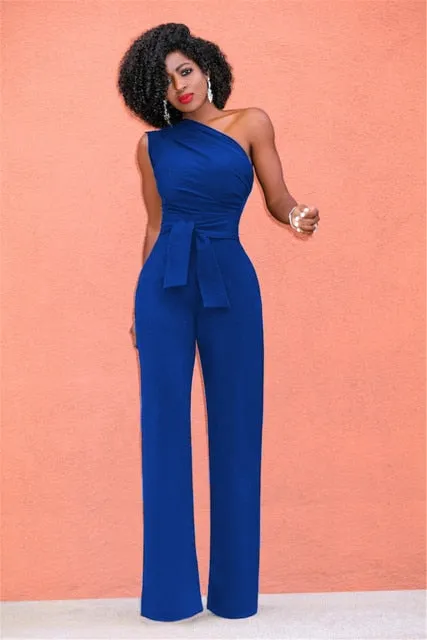 One Shoulder Belted Jumpsuit