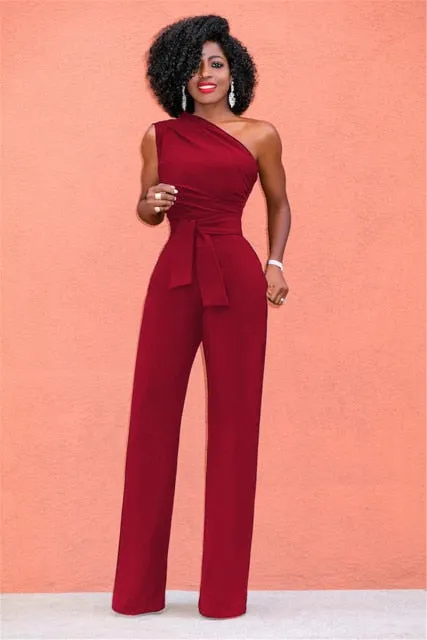 One Shoulder Belted Jumpsuit
