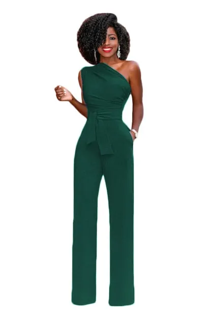 One Shoulder Belted Jumpsuit