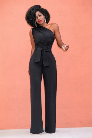 One Shoulder Belted Jumpsuit