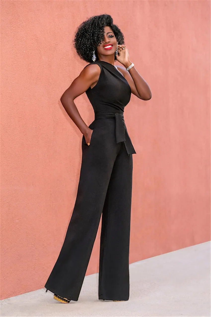 One Shoulder Belted Jumpsuit