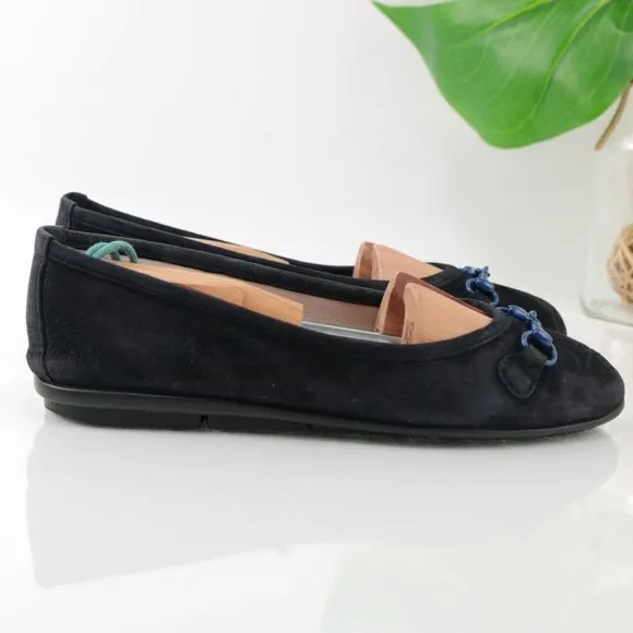 Patricia Green Womens Boston Ballet Flat Size 37 7 Navy Blue Suede Bit Shoe