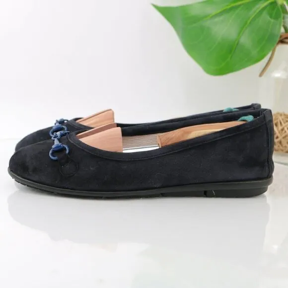 Patricia Green Womens Boston Ballet Flat Size 37 7 Navy Blue Suede Bit Shoe