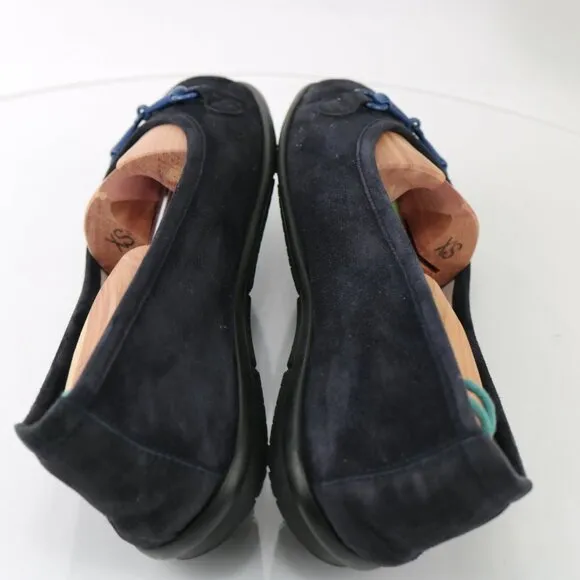 Patricia Green Womens Boston Ballet Flat Size 37 7 Navy Blue Suede Bit Shoe