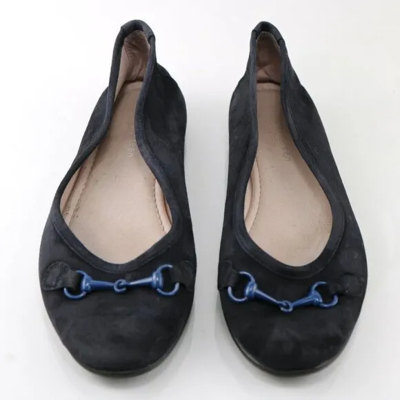 Patricia Green Womens Boston Ballet Flat Size 37 7 Navy Blue Suede Bit Shoe