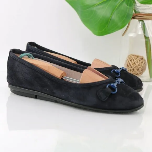 Patricia Green Womens Boston Ballet Flat Size 37 7 Navy Blue Suede Bit Shoe