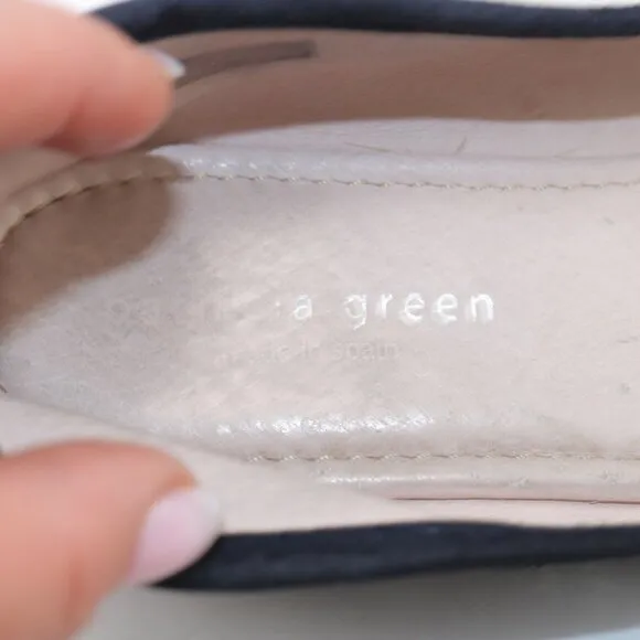 Patricia Green Womens Boston Ballet Flat Size 37 7 Navy Blue Suede Bit Shoe