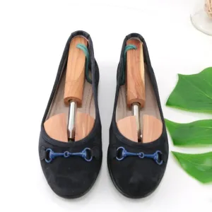 Patricia Green Womens Boston Ballet Flat Size 37 7 Navy Blue Suede Bit Shoe