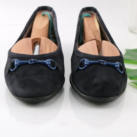 Patricia Green Womens Boston Ballet Flat Size 37 7 Navy Blue Suede Bit Shoe