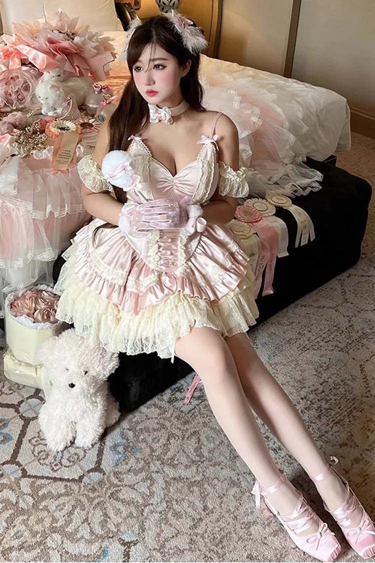 Pink [Ballet Cat] Multi-Layered Ruffle Bowknot Lace Sweet Ballet Lolita Jsk Dress