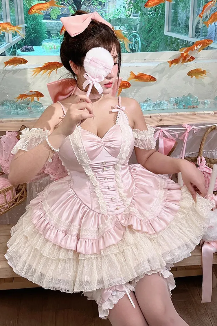 Pink [Ballet Cat] Multi-Layered Ruffle Bowknot Lace Sweet Ballet Lolita Jsk Dress