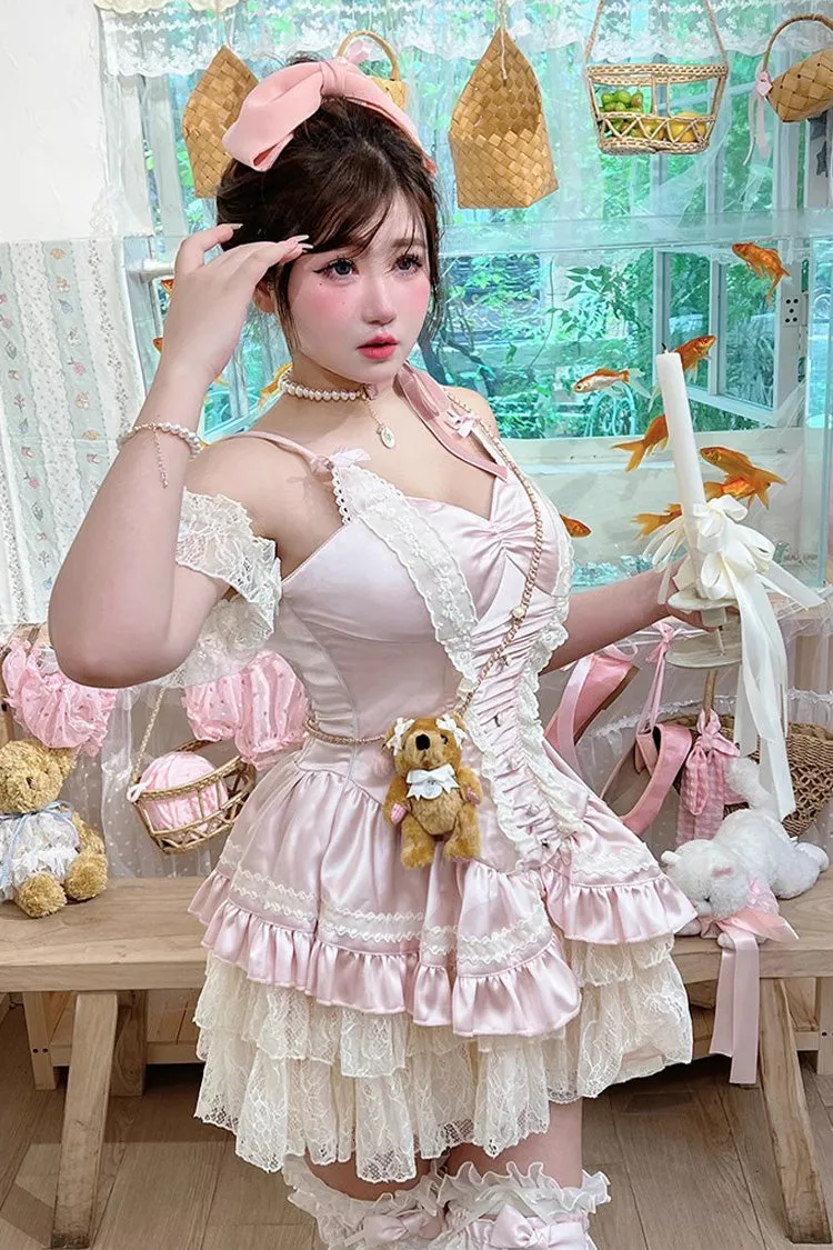 Pink [Ballet Cat] Multi-Layered Ruffle Bowknot Lace Sweet Ballet Lolita Jsk Dress