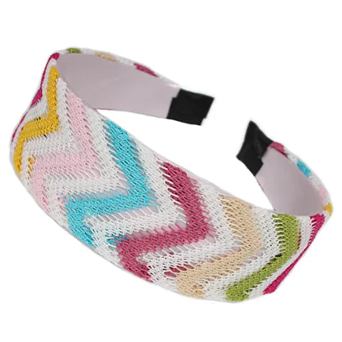 Pink Multicolor Woven Knit Chevron Headband