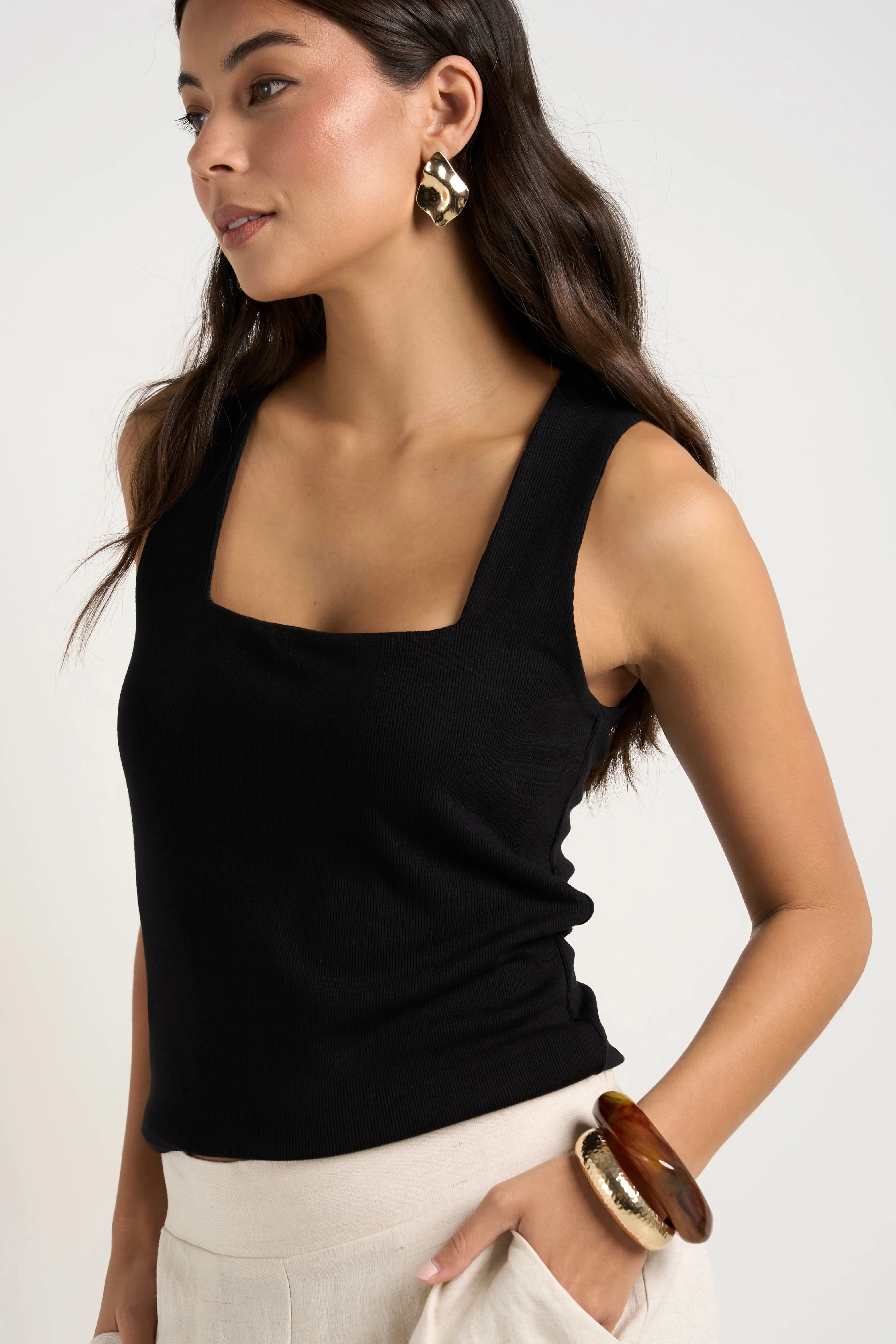 Positive Black Rib Square Neck Tank