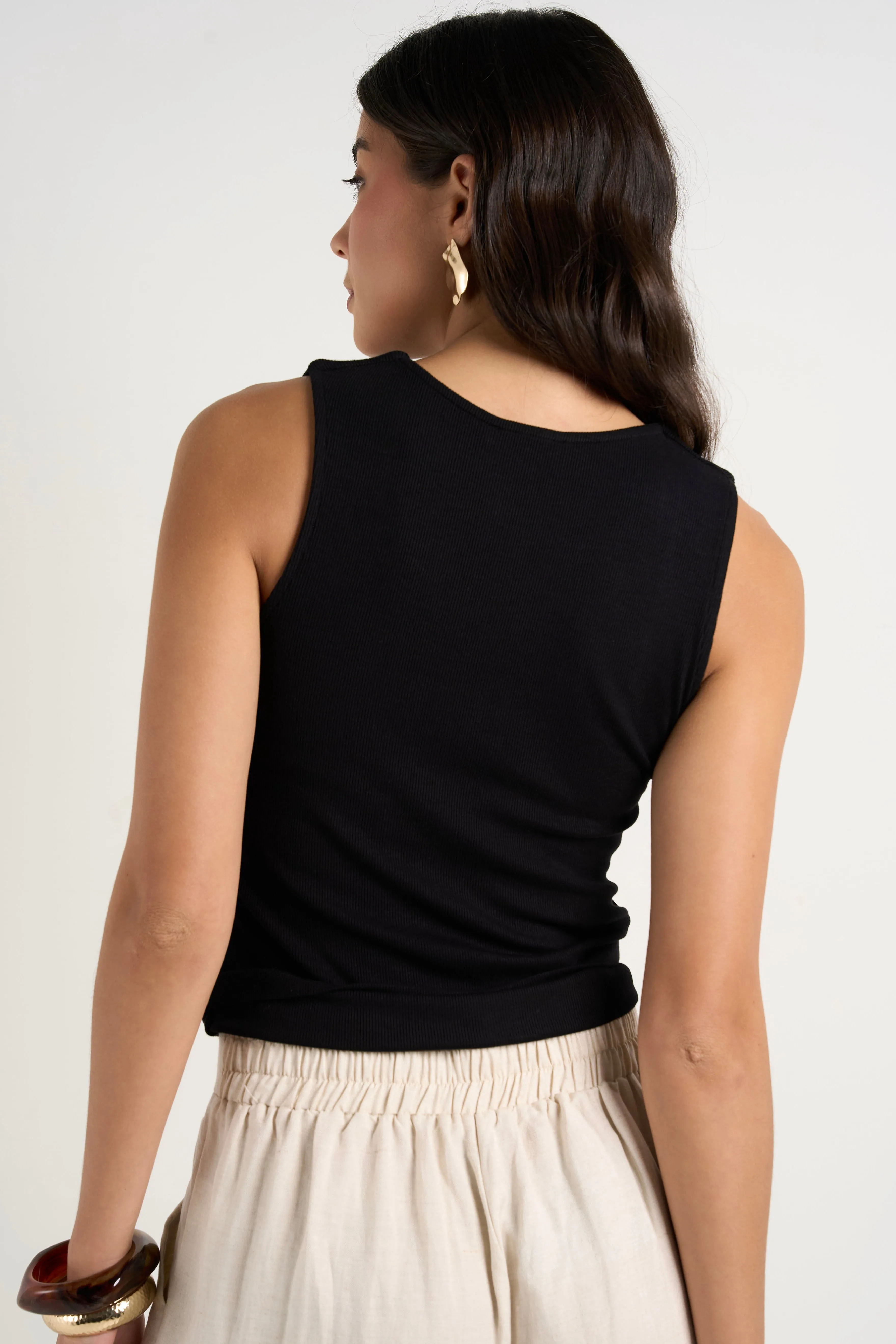 Positive Black Rib Square Neck Tank